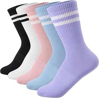 Radsocken Women Socks, Cotton Ladies Socks Soft Anti Bacterial Breathable Cotton Socks, Moisture Wicking Striped Women Mid-Calf Socks for Sports Workouts Daily Wear