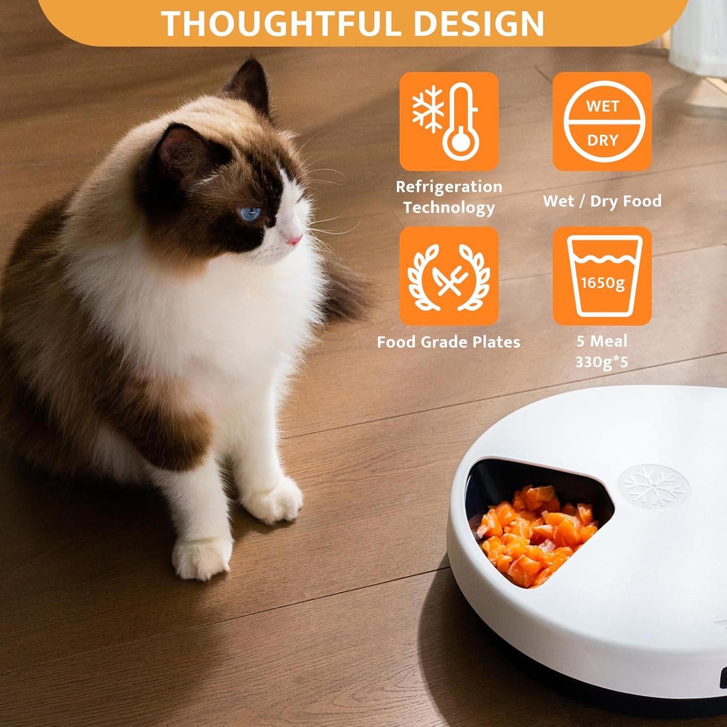 UBPET Automatic Cat Feeder Wet Food with Cooling, Semiconductor Refrigeration, with Timer, 5 Food Compartments for 330g Pet Food Each, Premium Meal Plates, Washable, for Cats Dogs-3