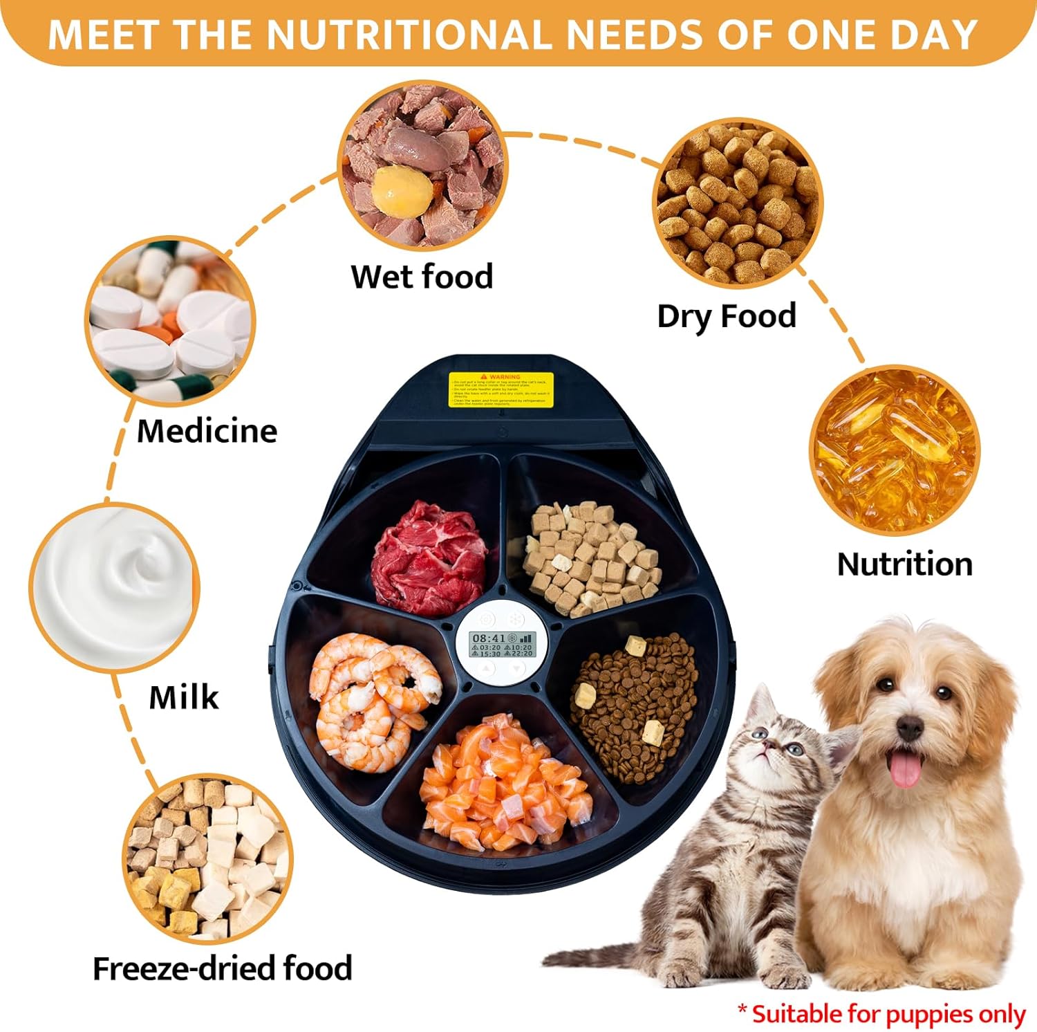 UBPET Automatic Cat Feeder Wet Food with Cooling, Semiconductor Refrigeration, with Timer, 5 Food Compartments for 330g Pet Food Each, Premium Meal Plates, Washable, for Cats Dogs-4