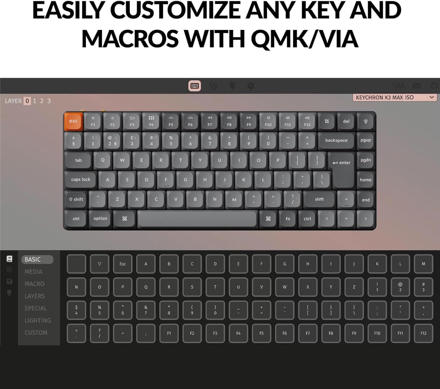 Keychron K3 Max Ultra-Slim Wireless Mechanical Keyboard, QMK/VIA Programmable Bluetooth 5.1/2.4 GHz/Wired with RGB Backlight Hot-swap Low Profile Gateron Brown Switch for Mac Win Linux - UK Layout-2