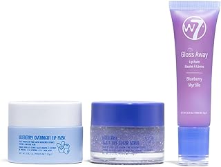 W7 Sweet Dreams Lip Care Trio - 3 Piece Set - Overnight Lip Mask, Lip Balm & Lip Scrub - Blueberry