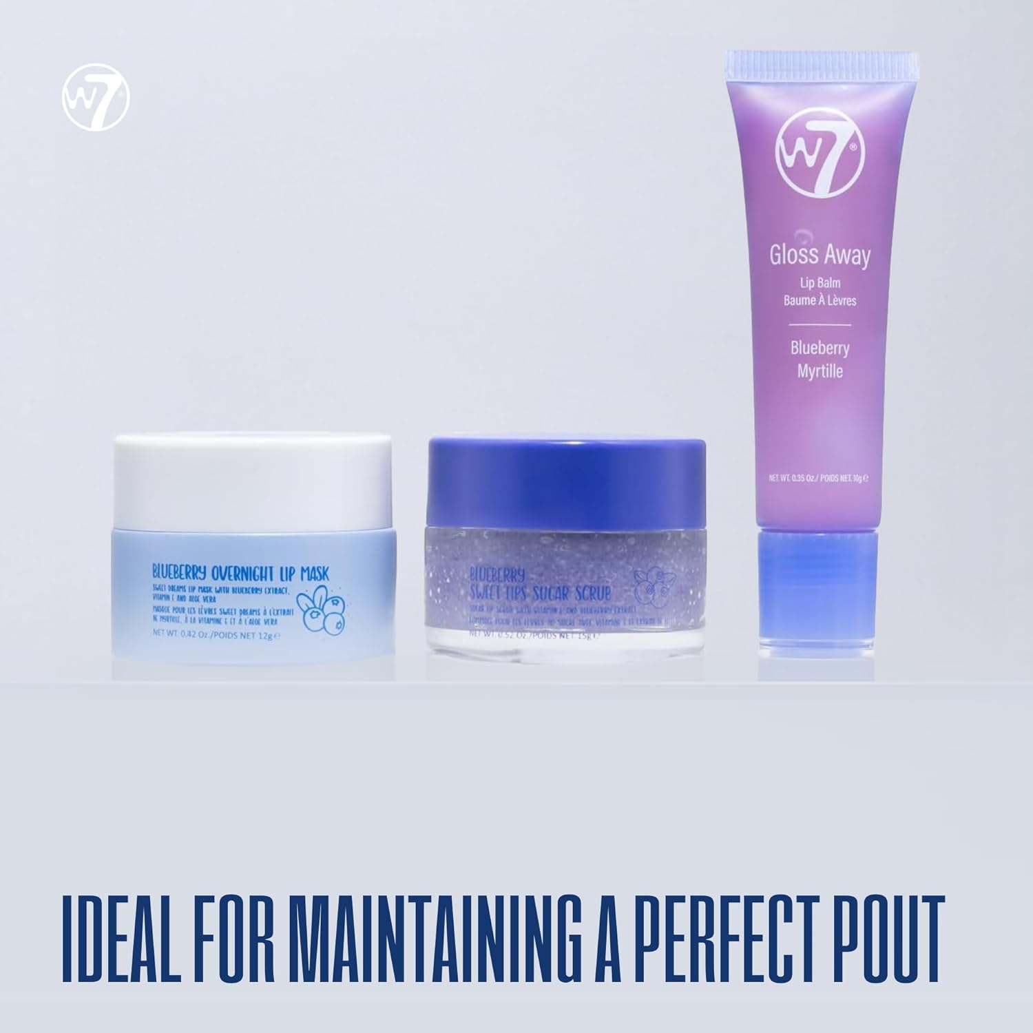 W7 Sweet Dreams Lip Care Trio - 3 Piece Set - Overnight Lip Mask, Lip Balm & Lip Scrub - Blueberry-5