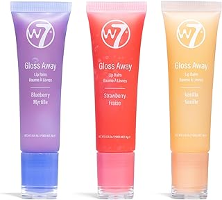 W7 Gloss Away Trio - Hydrating Lip Balm Set with Shea Butter & Fruit Extracts - Restores Chapped & Dry Lips - Vegan & Cruelty-Free - Blueberry, Vanilla, Strawberry