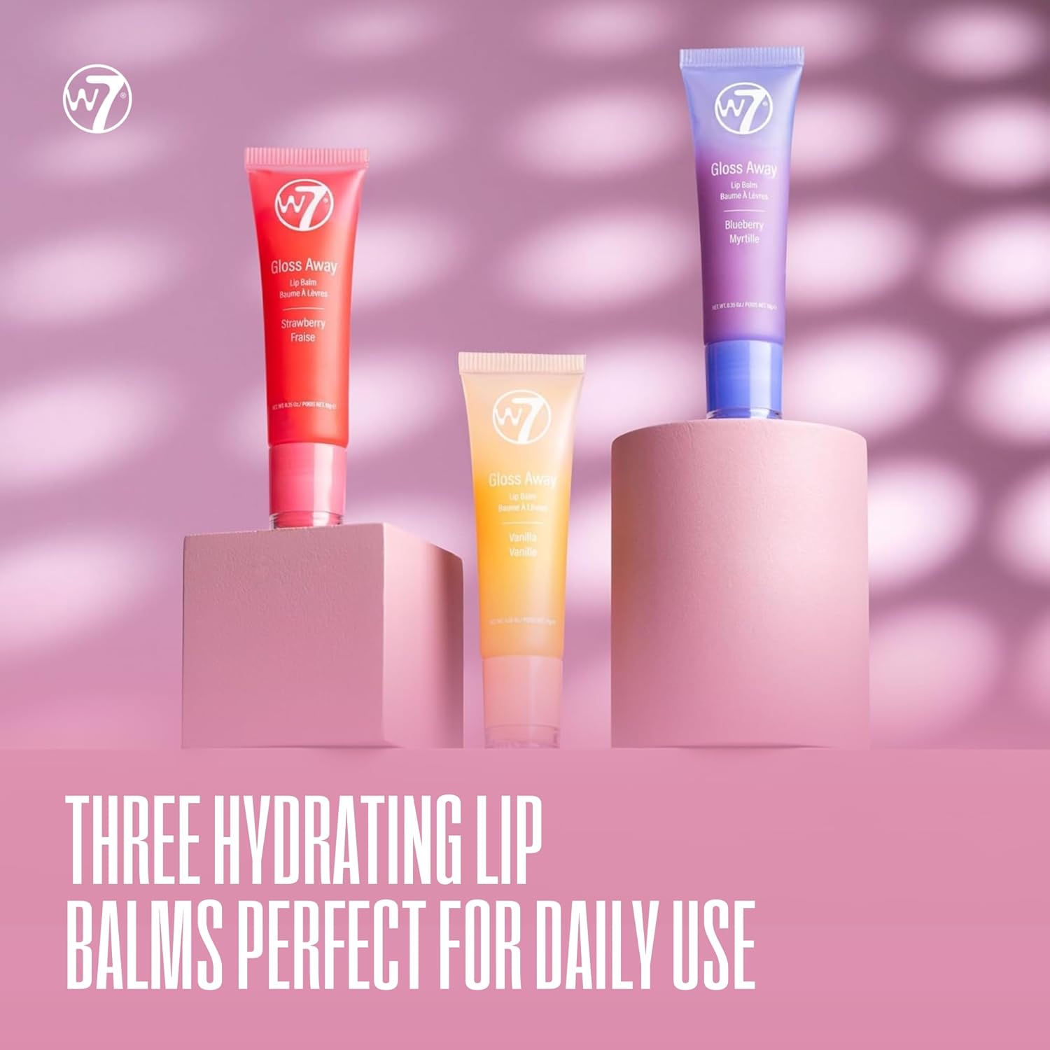 W7 Gloss Away Trio - Hydrating Lip Balm Set with Shea Butter & Fruit Extracts - Restores Chapped & Dry Lips - Vegan & Cruelty-Free - Blueberry, Vanilla, Strawberry-1