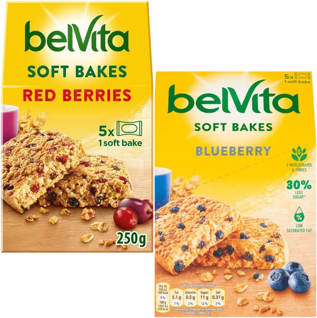 Breakfast Biscuits Bundle With BelVita Breakfast Soft Bakes Red Berries 5 Bars, 250g and Breakfast Soft Bakes Blueberry 5 Bars, 250g (2 Pack)-0