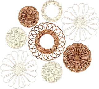 YiYa Set of 8 Boho Wall Decor Wall Hanging Rattan Decor Round Hand Woven Rattan Wall Art Boho Wall Baskets for Living Rooms Farmhouse Living Rooms Nursery