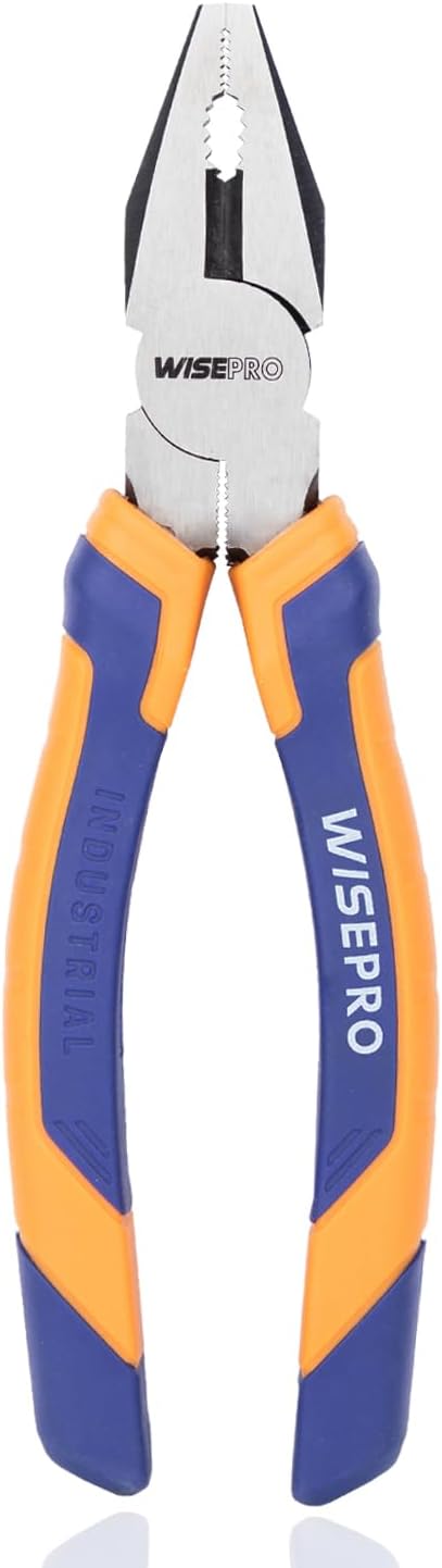 WISEPRO Combination Pliers 200mm, Multifunction Pliers with Wire Cutting/Crimping/Wire Twisting and Screw Extractor, 6" 7" 8" Lineman Pliers (8")-0