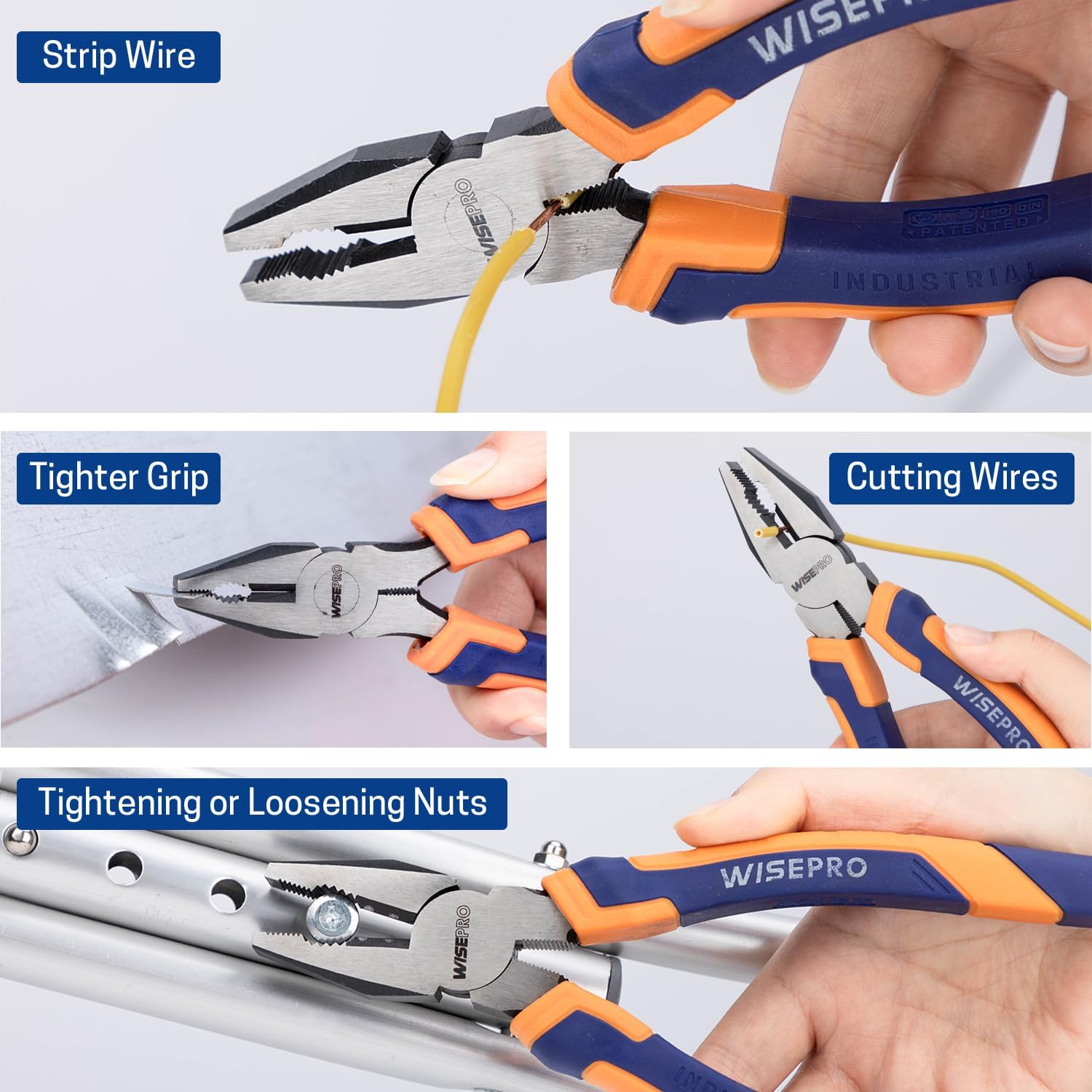 WISEPRO Combination Pliers 200mm, Multifunction Pliers with Wire Cutting/Crimping/Wire Twisting and Screw Extractor, 6" 7" 8" Lineman Pliers (8")-3