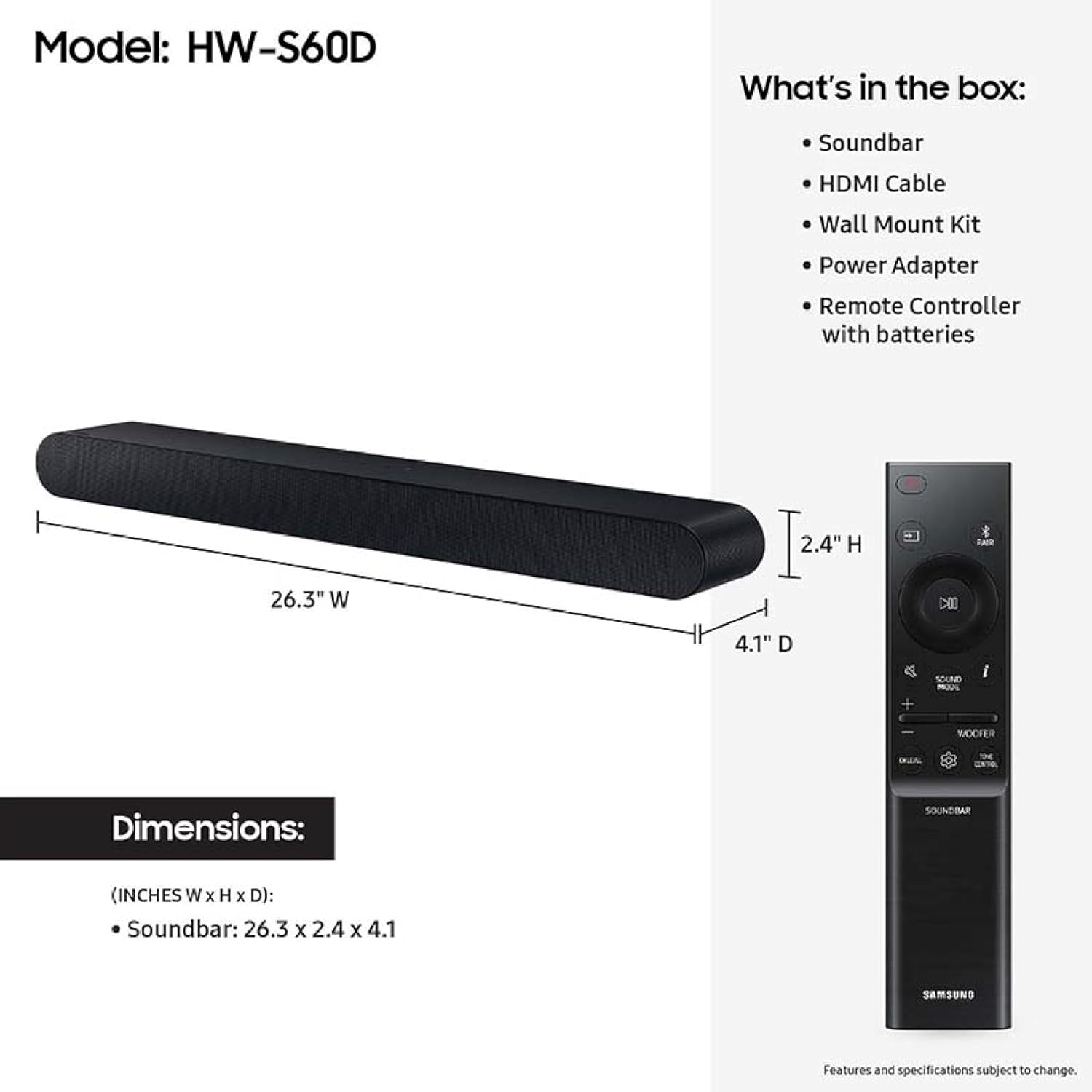 Samsung S60D 5.0 Channel Soundbar with Dolby Atmos Wireless Audio, All-in-One Design, Q-Symphony, SpaceFit Sound Pro, Adaptive Sound, Pro Game Mode with Alexa Built-in,-1