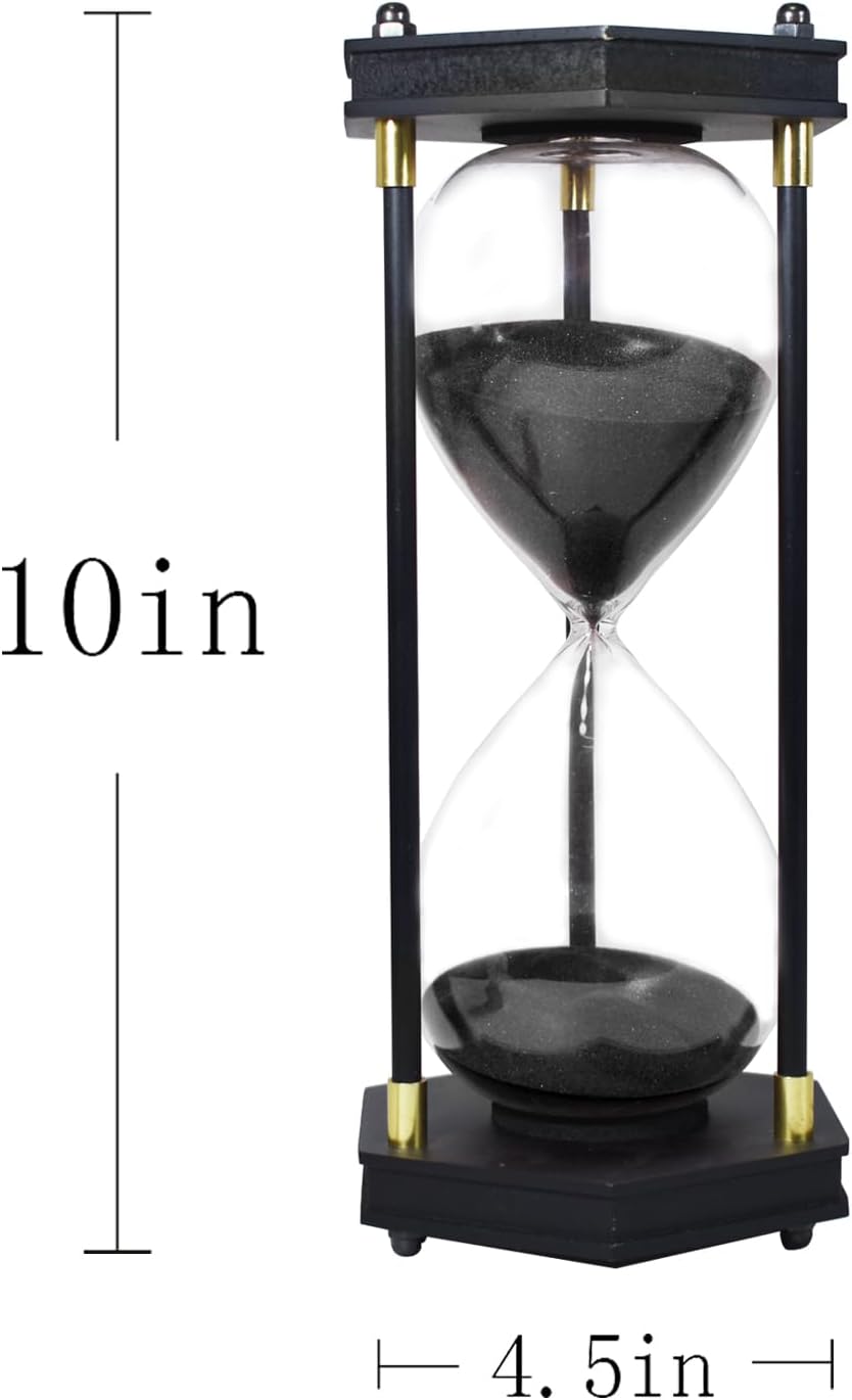 ELAINESTORE Hourglass Timer 60 Minute, Hexagon Wooden Frame Decorative Sand Timer (Black Sand, Large Size)-2