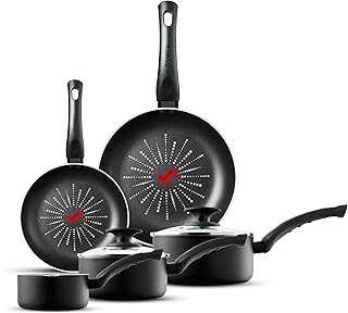 Tower T700304 SmartStart Classic 5 Piece Cookware Set with Easy Clean Aeroglide Non-Stick Coating, Oven Safe, Long Lasting, PFOA Free, Black