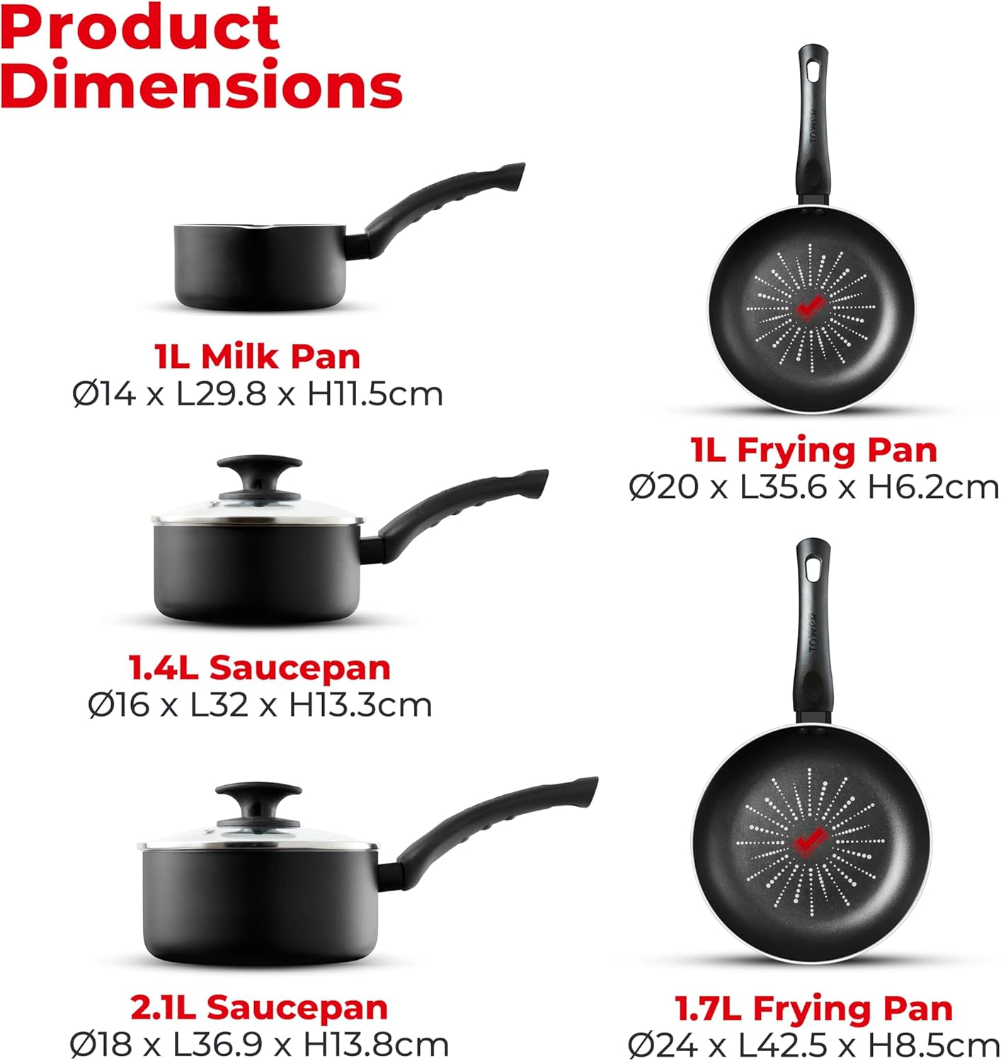 Tower T700304 SmartStart Classic 5 Piece Cookware Set with Easy Clean Aeroglide Non-Stick Coating, Oven Safe, Long Lasting, PFOA Free, Black-10