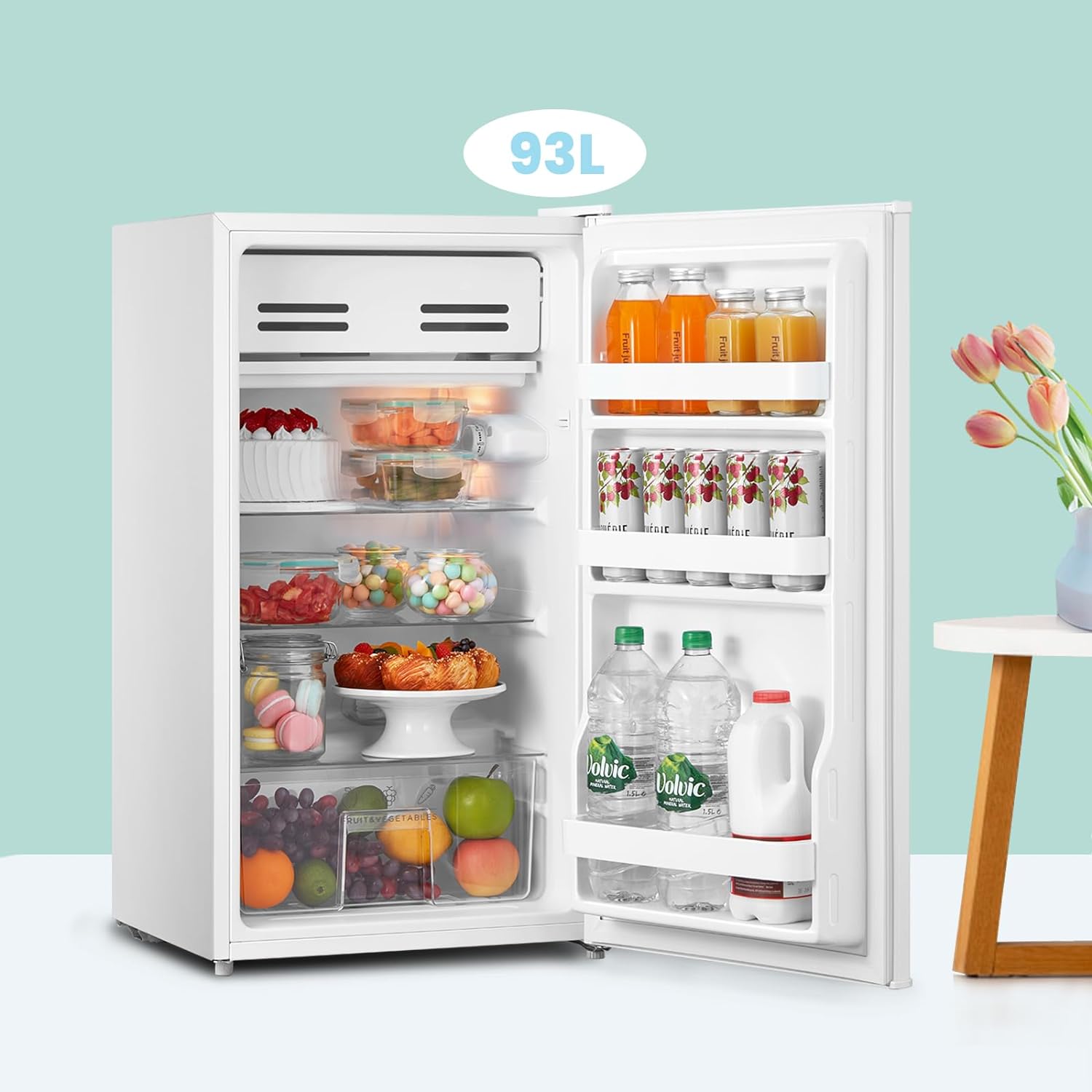 COMFEE' RCD93WH2(E) Under Counter Fridge, 93L Small Fridge with Cooler Box, Interior Light, Removable Glass Shelf, Reversible Door Hinge, Adjustable Legs, Standard Refrigerator White-2