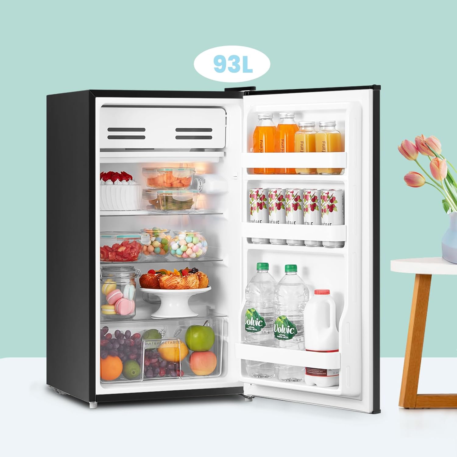 COMFEE' RCD93BL2(E) Under Counter Fridge, 93L Small Fridge with Cooler Box, Interior Light, Removable Glass Shelf, Reversible Door Hinge, Adjustable Legs, Standard Refrigerator White-2