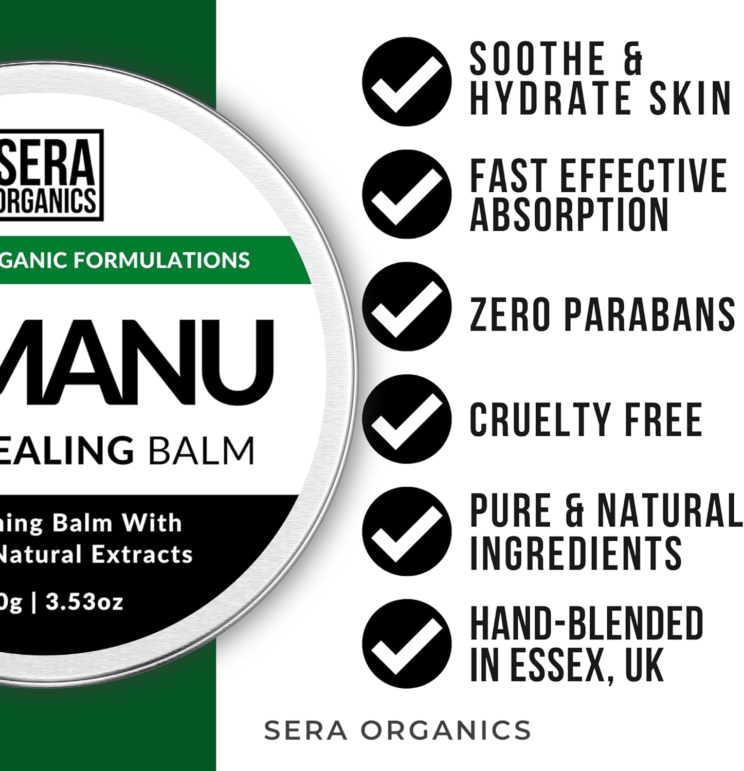 Sera Organics Tamanu & Hemp Cream - Natural Soothing Balm for Dry, Itchy Skin, Eczema, Psoriasis, Dermatitis - Organic, Handcrafted in the UK (100g)-1