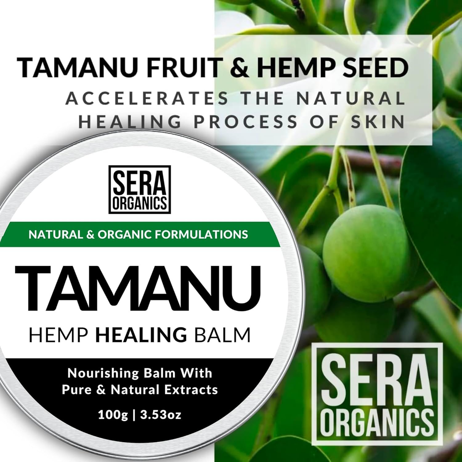 Sera Organics Tamanu & Hemp Cream - Natural Soothing Balm for Dry, Itchy Skin, Eczema, Psoriasis, Dermatitis - Organic, Handcrafted in the UK (100g)-3