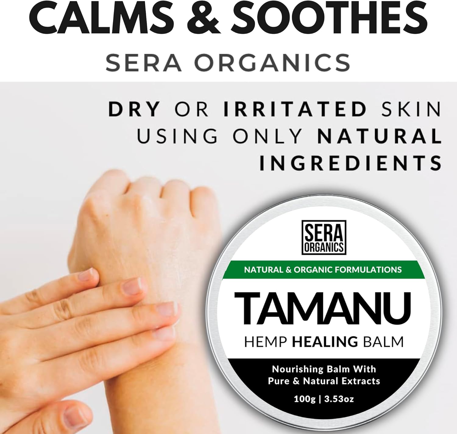 Sera Organics Tamanu & Hemp Cream - Natural Soothing Balm for Dry, Itchy Skin, Eczema, Psoriasis, Dermatitis - Organic, Handcrafted in the UK (100g)-4