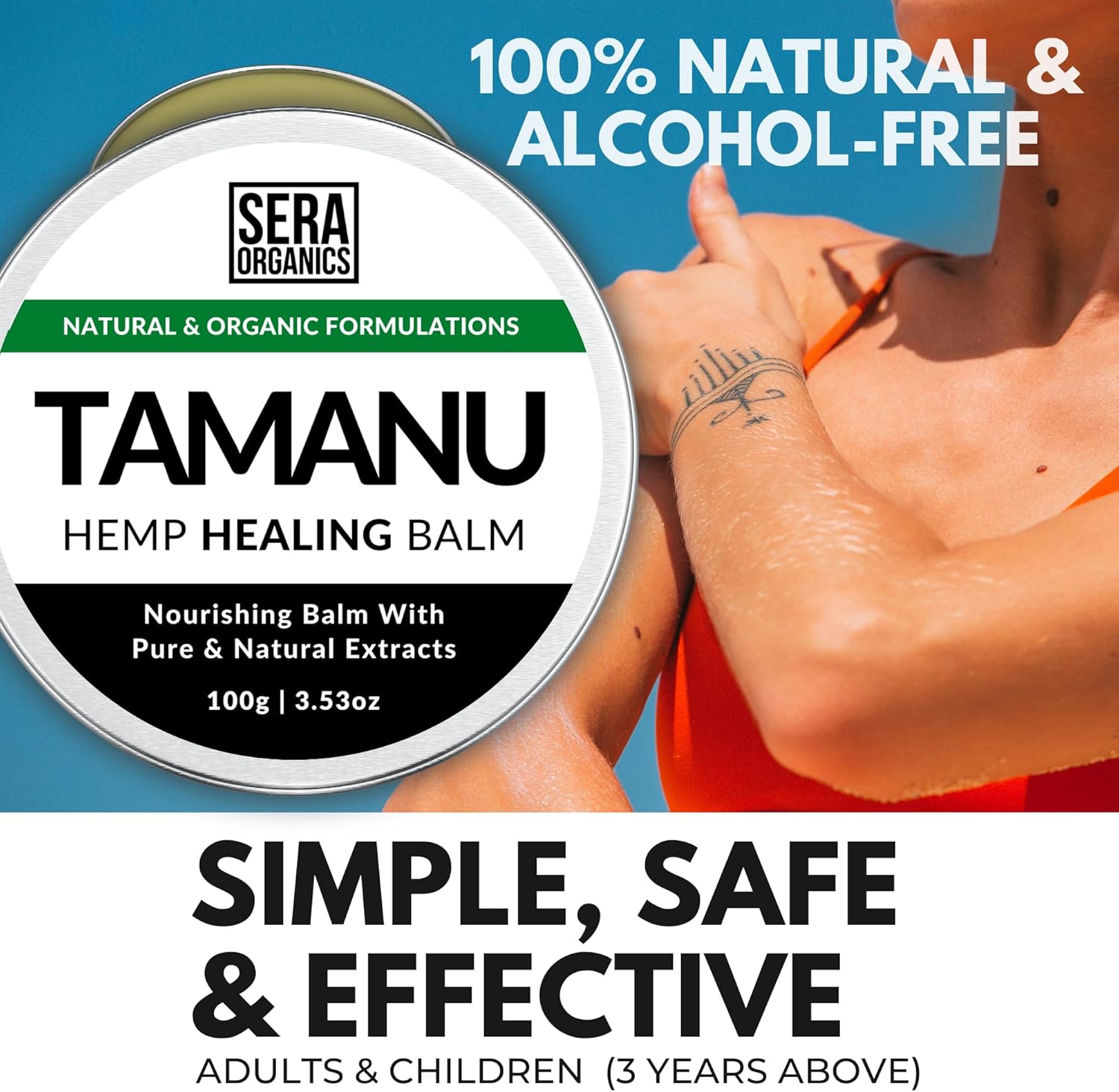 Sera Organics Tamanu & Hemp Cream - Natural Soothing Balm for Dry, Itchy Skin, Eczema, Psoriasis, Dermatitis - Organic, Handcrafted in the UK (100g)-5