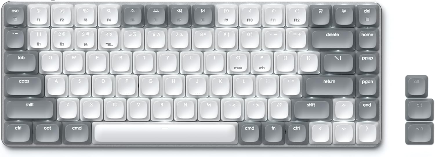 Satechi SM1 75% Mechanical Keyboard, LED Backlit Bluetooth Keyboard, 84 Keys Compact Wireless Keyboard, Gaming Keyboard for Mac and Windows - Light Grey/White-0