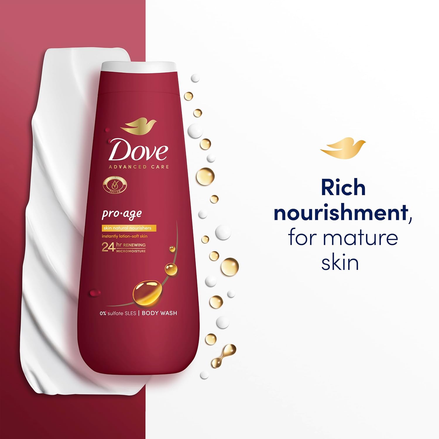 Dove Advanced Care Pro-Age Body Wash Body Cleanser shower gel with skin-natural nutrients for instantly lotion-soft skin 6x 400 ml-1