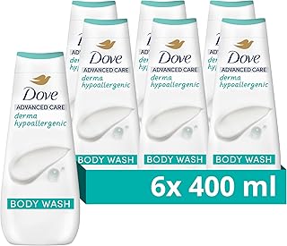 Dove Advanced Care Derma Hypoallergenic Body Wash Body Cleanser fragrance free shower gel for instantly lotion-soft skin 6x 400 ml