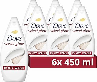 Dove Velvet Glow Body Wash Body Cleanser shower gel with plant-based moisturisers for softer, smoother skin after one shower 6x 450 ml