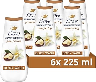 Dove Advanced Care Pampering Body Wash Body Cleanser shower gel with a shea butter & vanilla scent for instantly lotion-soft skin 6x 225 ml