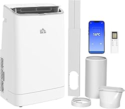 HOMCOM 14,000 BTU Portable Air Conditioner, Smart Home WiFi Compatible, 5-in-1 Heater Dehumidifier Cooler Fan, with Sleep Mode, Remote, 24H Timer, Window Venting Kit, A Energy Efficiency, 35m²