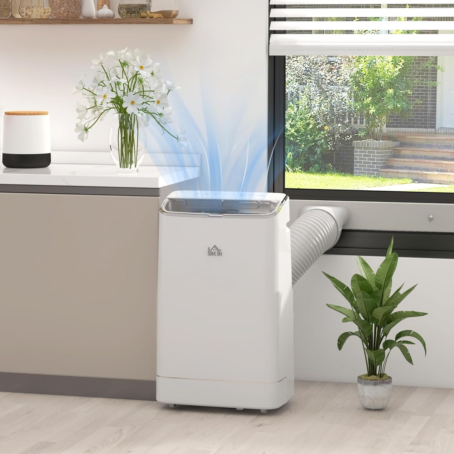 HOMCOM 14,000 BTU Portable Air Conditioner, Smart Home WiFi Compatible, 5-in-1 Heater Dehumidifier Cooler Fan, with Sleep Mode, Remote, 24H Timer, Window Venting Kit, A Energy Efficiency, 35m²-1