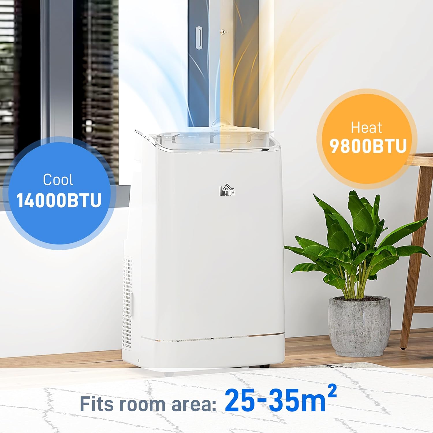 HOMCOM 14,000 BTU Portable Air Conditioner, Smart Home WiFi Compatible, 5-in-1 Heater Dehumidifier Cooler Fan, with Sleep Mode, Remote, 24H Timer, Window Venting Kit, A Energy Efficiency, 35m²-5