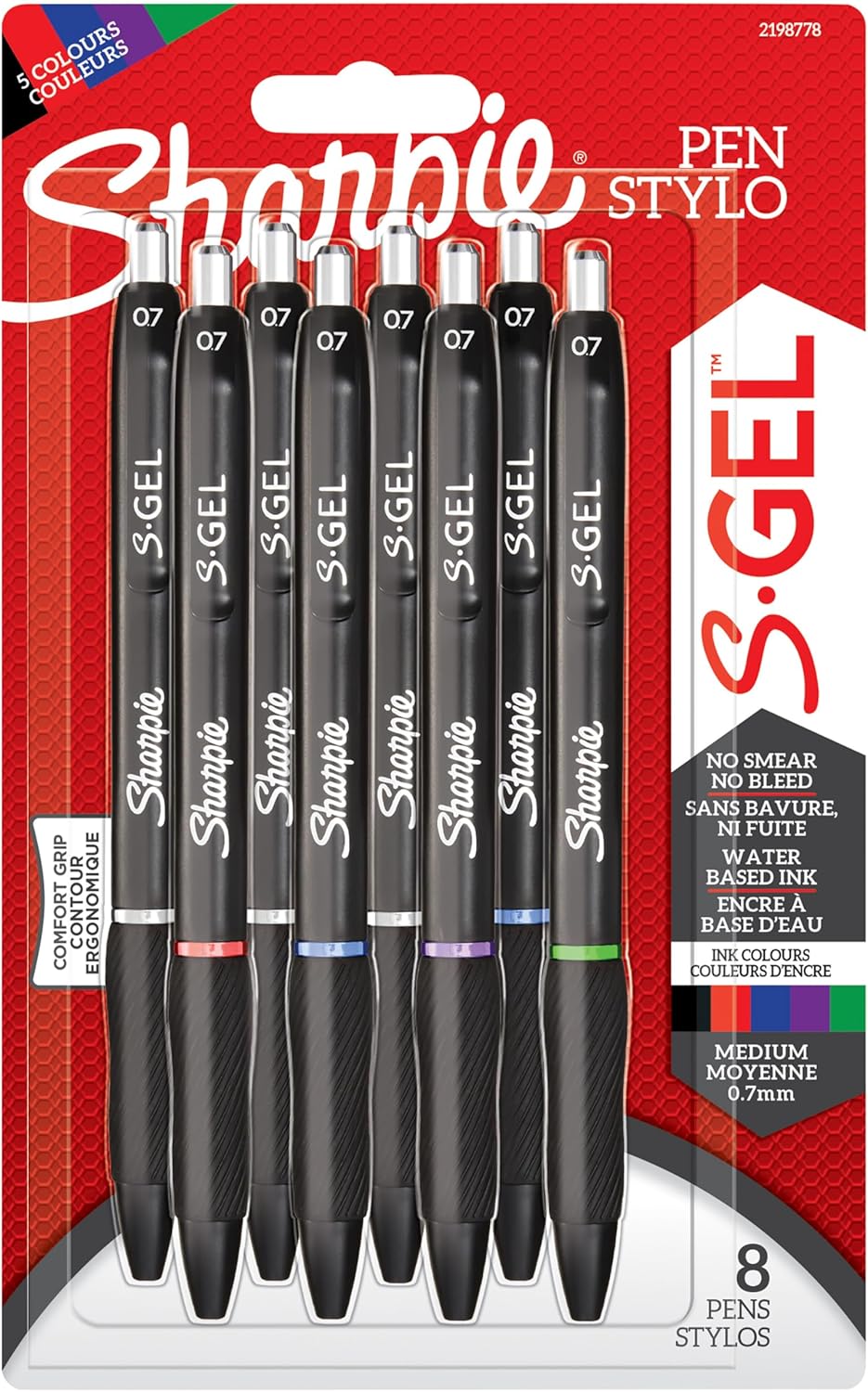 Sharpie S-Gel | Gel Pens | Medium Point (0.7mm) | Assorted Ink Colours | 8 Count-0