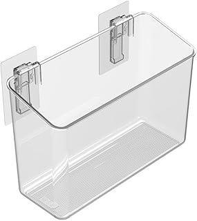 Amtido Bathroom Caddy Shelf | Self-Adhesive No Drilling | Wall-Mounted Shower Storage Organiser for Bathroom and Kitchen Organisation - Clear PET Plastic (Medium - Tall - 26.3cm x 18.2cm x 10.7cm)