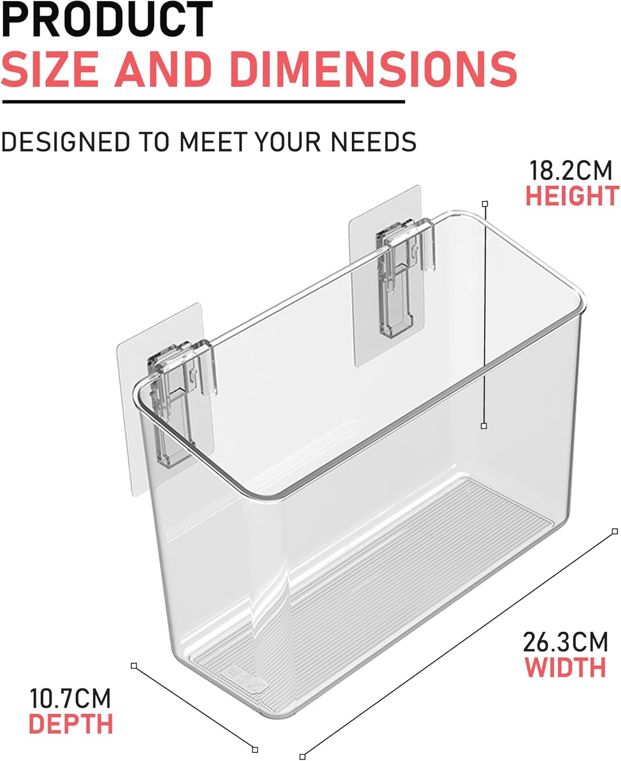 Amtido Bathroom Caddy Shelf | Self-Adhesive No Drilling | Wall-Mounted Shower Storage Organiser for Bathroom and Kitchen Organisation - Clear PET Plastic (Medium - Tall - 26.3cm x 18.2cm x 10.7cm)-1