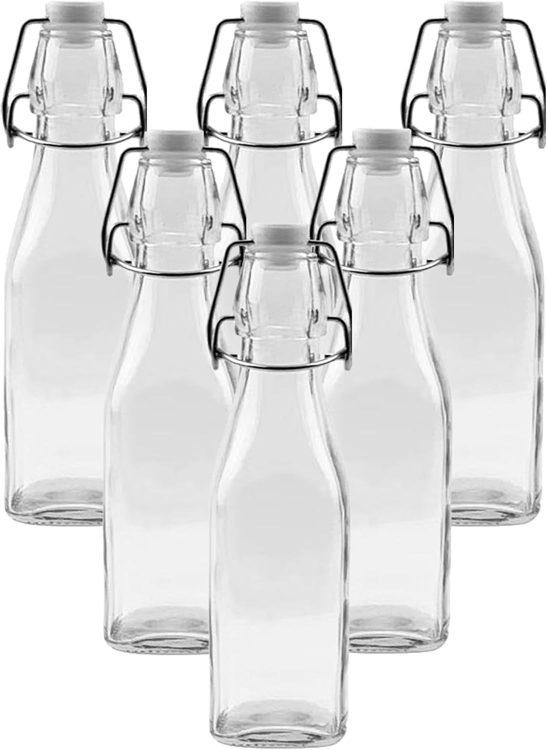 simpa Vintage Style Clear Glass Bottles with Swing Top Lids. Square 250ml Bottles - Set of 6-0