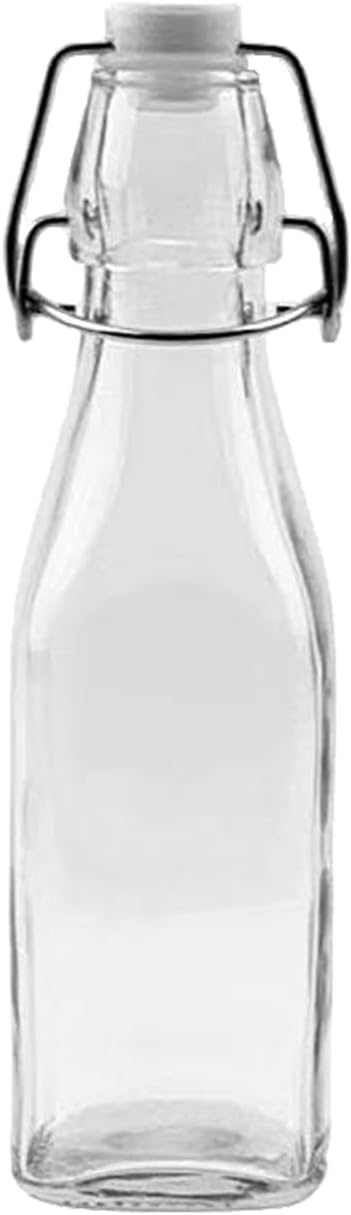 simpa Vintage Style Clear Glass Bottles with Swing Top Lids. Square 250ml Bottles - Set of 6-2