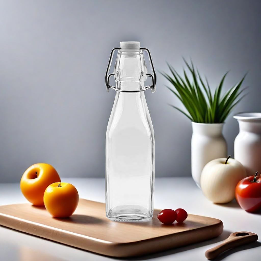 simpa Vintage Style Clear Glass Bottles with Swing Top Lids. Square 250ml Bottles - Set of 6-4