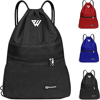 WESTWOOD FOX WFX Drawstring Bag String Waterproof Sport Gym Sack Backpack for Women Men PE Bag Outside Pocket Zipper School Beach Holidays Swimming Travel