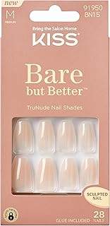 KISS Bare-But-Better Press-On Nails, Nail Glue Included, Embrace It, Light Nude, Medium Length, Coffin Shaped, 31 Ct.