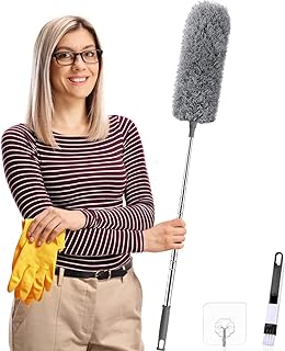 Feather Duster,Dusters For Cleaning Extendable,With30-240cm Pole Telescopic Cobweb Brush,Long Pole Handled Retractable Gap Dust Cleaner,Reusable Bendable Washable,For Ceiling Fan Ceiling Green Grey