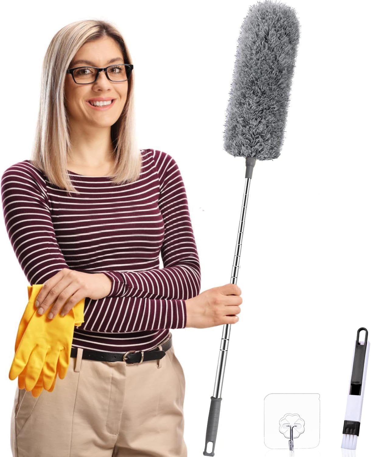 Feather Duster,Dusters For Cleaning Extendable,With30-240cm Pole Telescopic Cobweb Brush,Long Pole Handled Retractable Gap Dust Cleaner,Reusable Bendable Washable,For Ceiling Fan Ceiling Green Grey-0