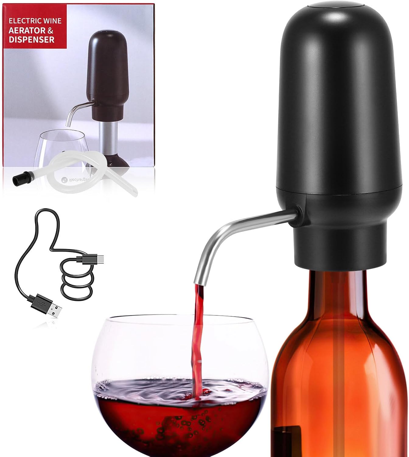 Electric Wine Aerator and Decanter, Smart Wine Dispenser, One-Touch USB Rechargeable Wine, Wine Decanter and Dispenser, for Home, Restaurant, Bar, Party, Best Gift for Wine Lovers-0