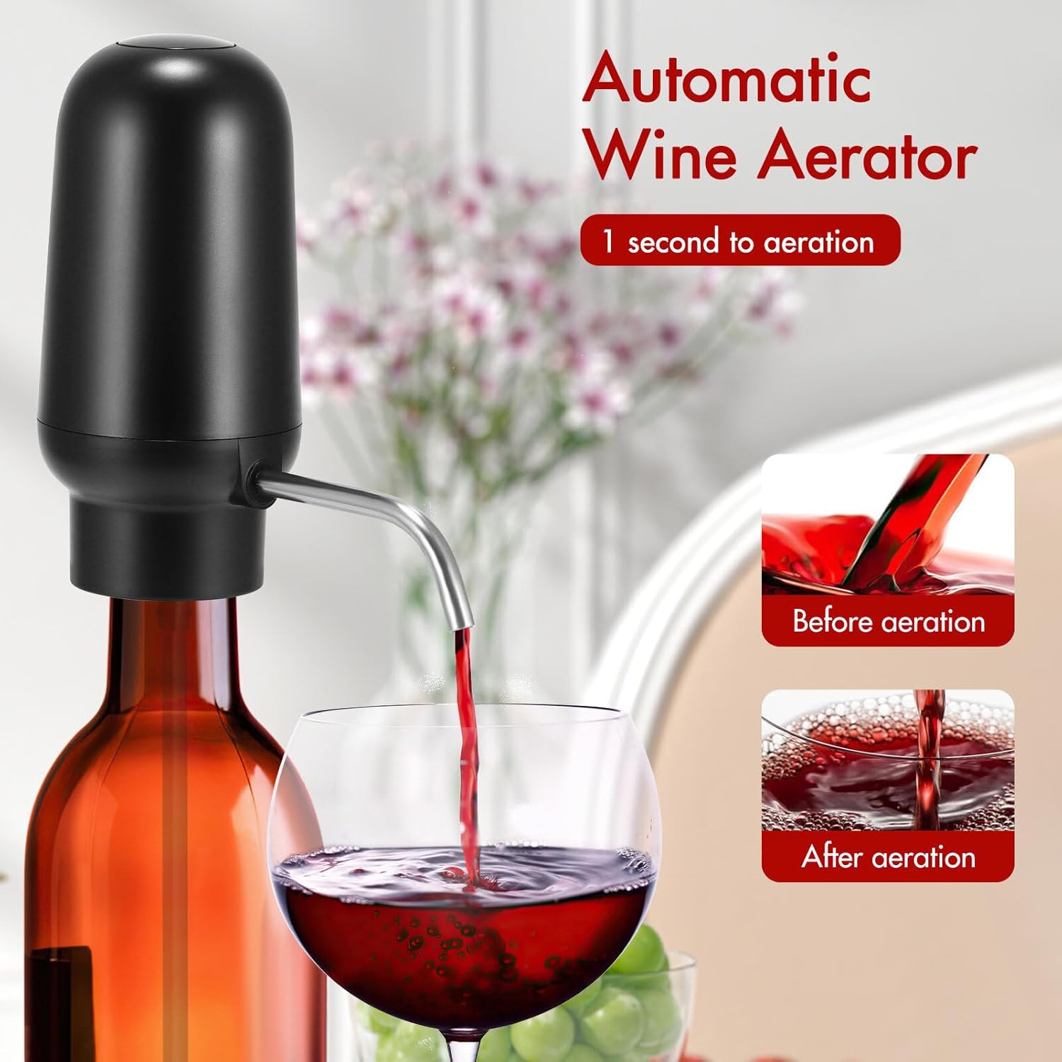 Electric Wine Aerator and Decanter, Smart Wine Dispenser, One-Touch USB Rechargeable Wine, Wine Decanter and Dispenser, for Home, Restaurant, Bar, Party, Best Gift for Wine Lovers-1