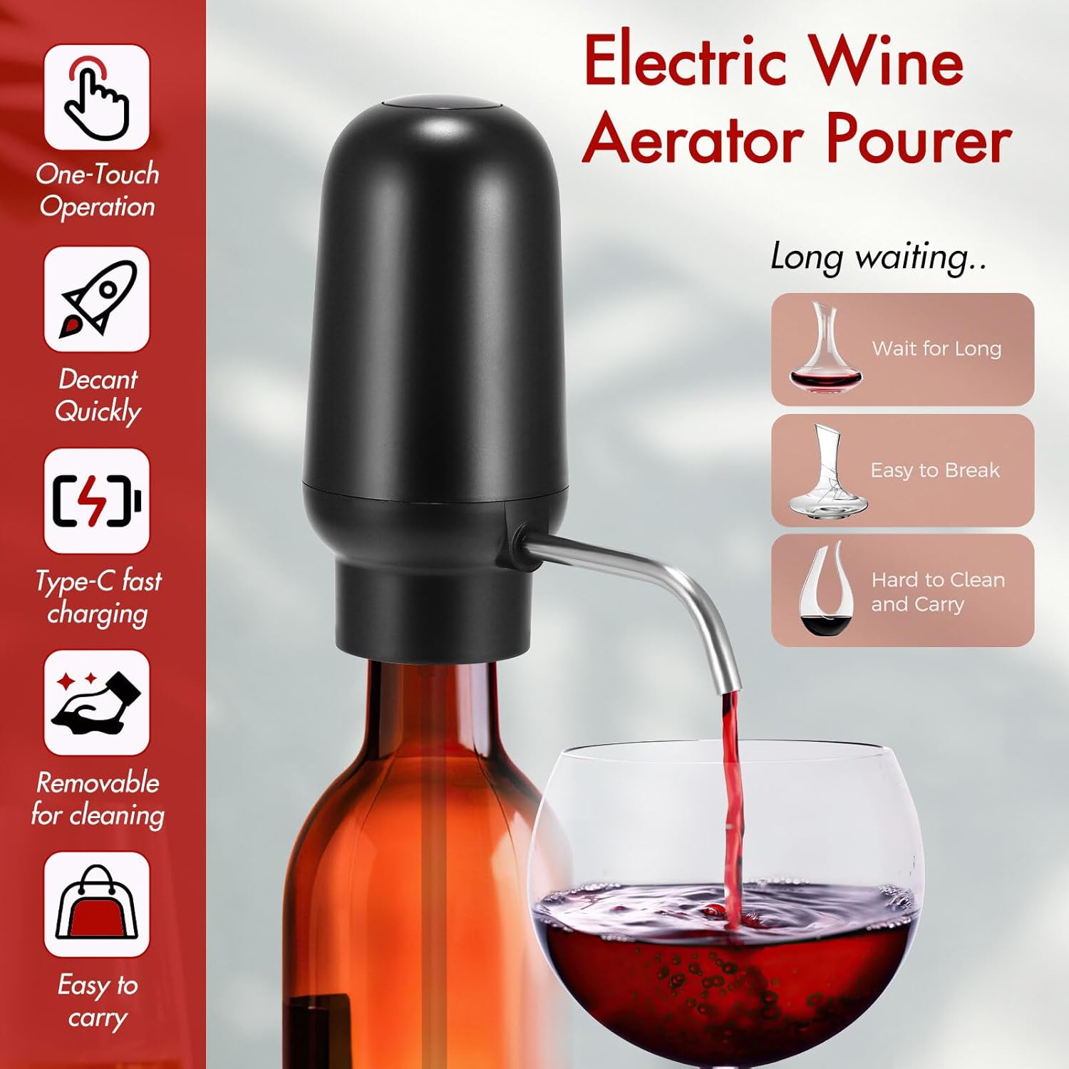 Electric Wine Aerator and Decanter, Smart Wine Dispenser, One-Touch USB Rechargeable Wine, Wine Decanter and Dispenser, for Home, Restaurant, Bar, Party, Best Gift for Wine Lovers-2