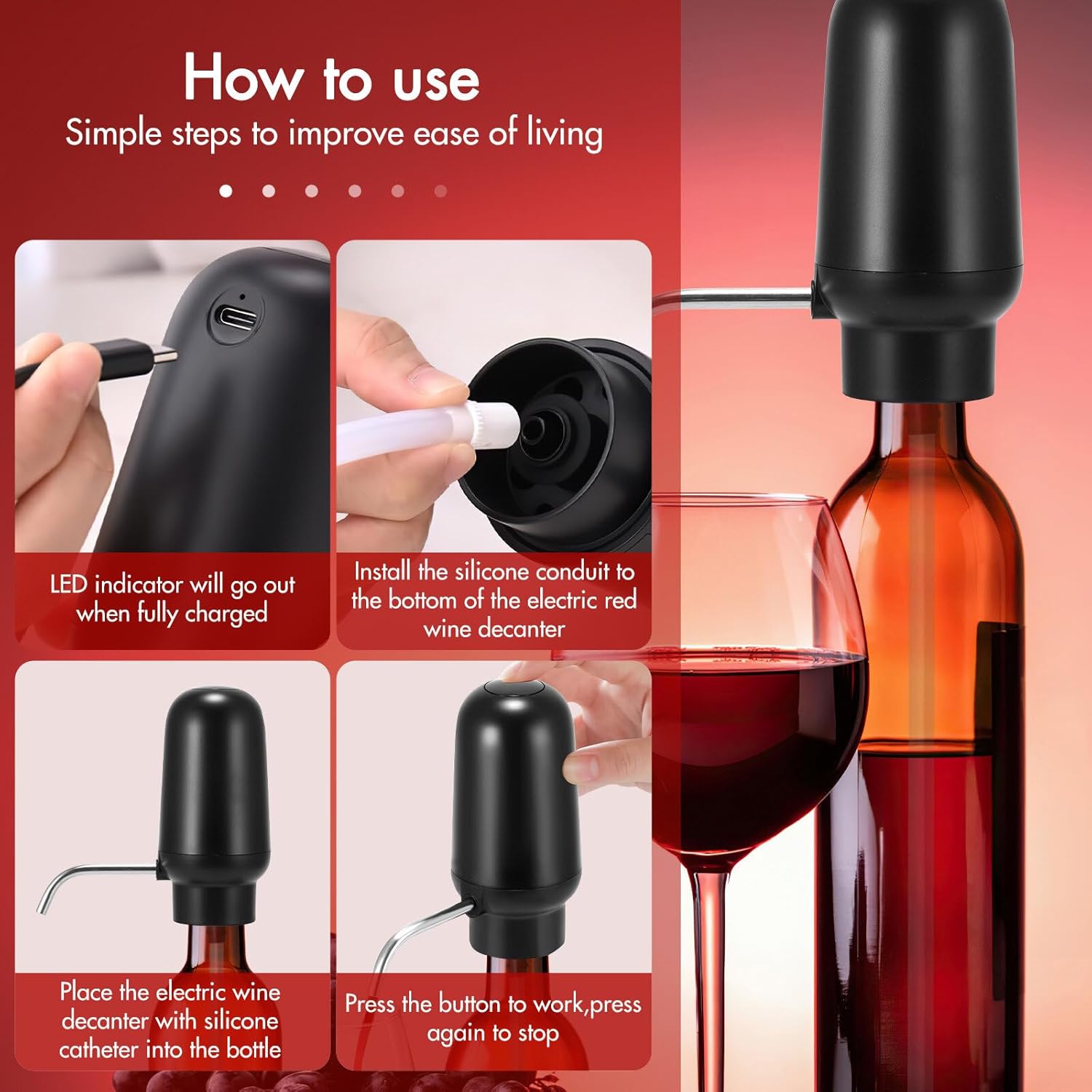 Electric Wine Aerator and Decanter, Smart Wine Dispenser, One-Touch USB Rechargeable Wine, Wine Decanter and Dispenser, for Home, Restaurant, Bar, Party, Best Gift for Wine Lovers-5