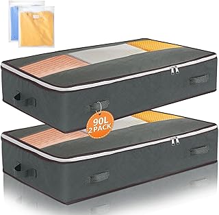 La Comvi Underbed Storage with Zipper bag - 2pcs - under bed storage box with lid - under-bed 90L Size 100x50x15cm - for Clothes, Duvets, Comforters, Blankets, Bedding, Quilts etc - zip lock