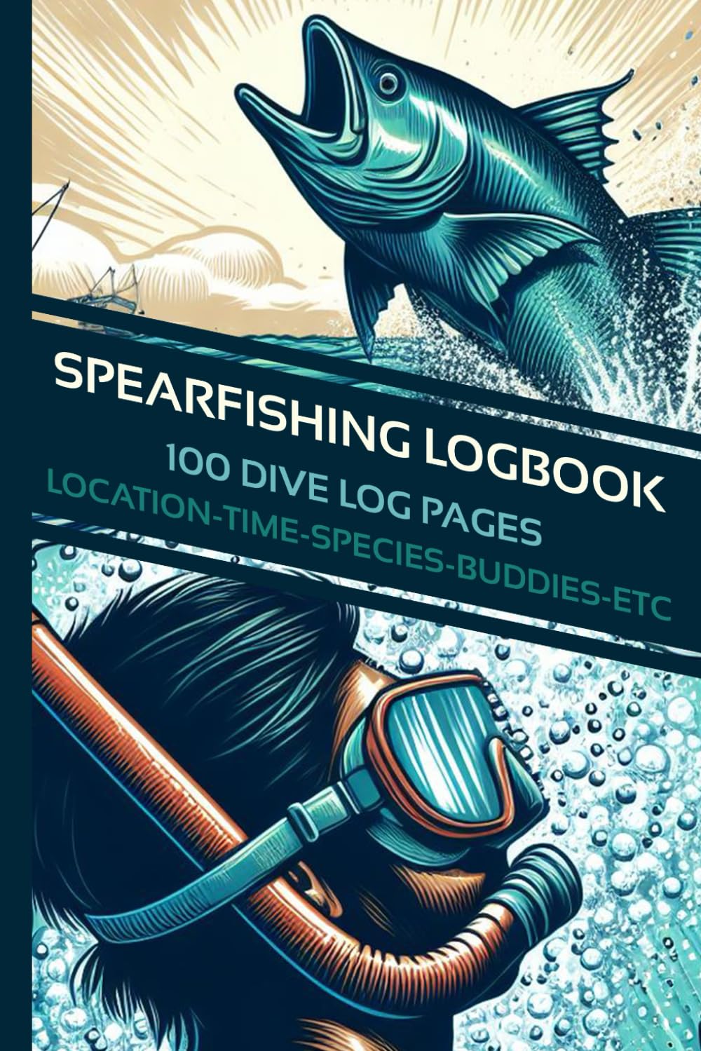 Spearfishing Logbook - A 6x9 inch divelog notebook to record dive data: Record details of 100 Dives with fields for dive location, depth, equipment, species etc-0