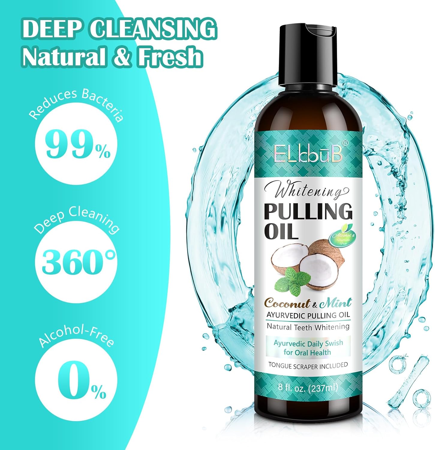 Coconut Pulling Oil - Ayurvedic Mint Oil Pulling Mouthwash with Tongue Scraper | Natural Essential Oils for Fresh Breath, Teeth Whitening & Healthy Gums | Alcohol-Free-5