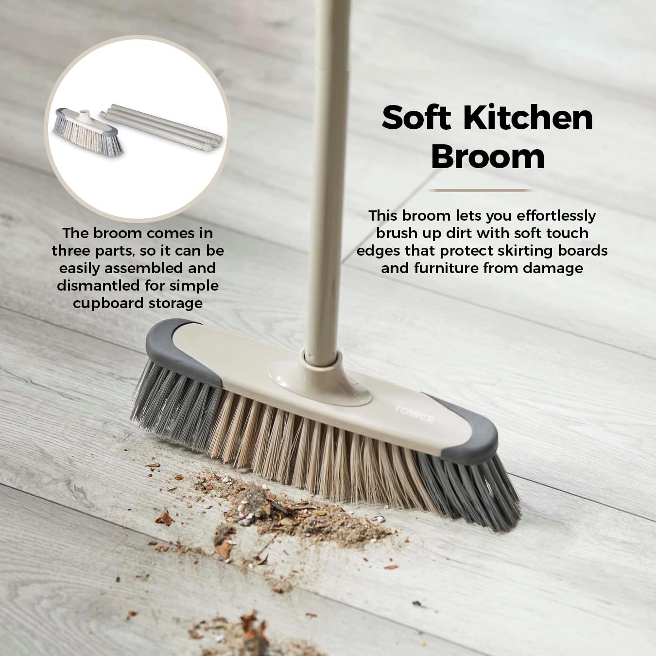 Tower T769002MSH 5-in-1 Cleaning Set with Dust Pan and Brush/Kitchen Broom/Dish Brush/Scrub Brush, Latte & Grey-6