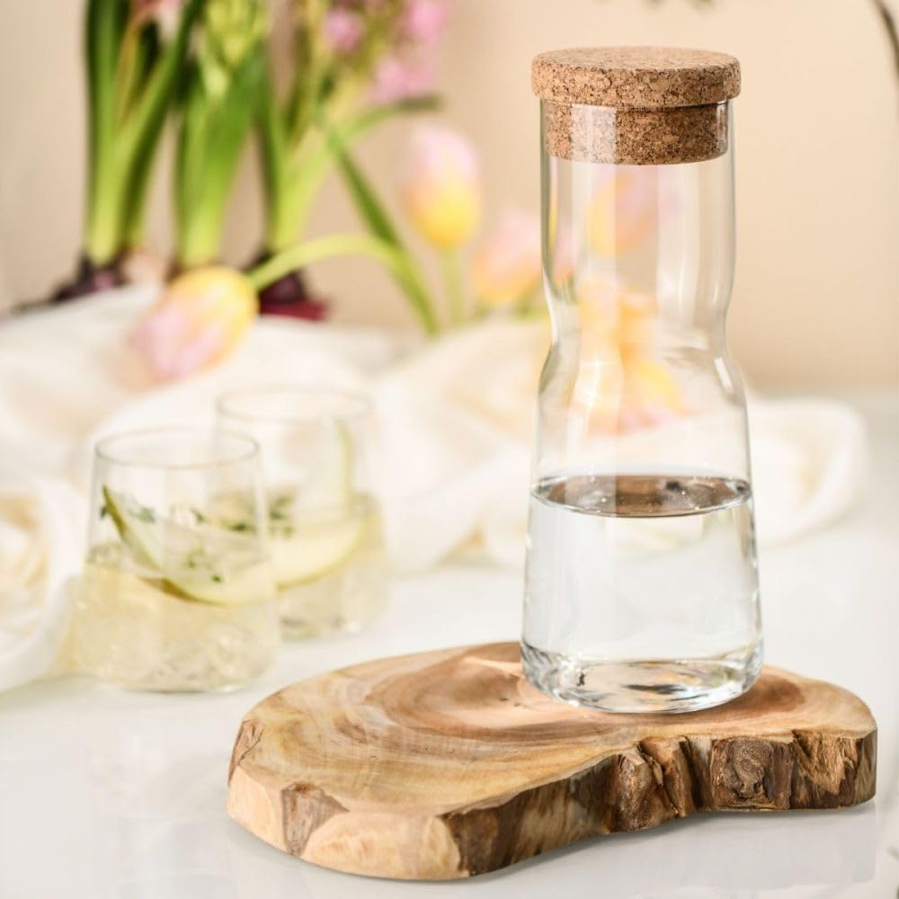 KROSNO Glass Water Carafe with Natural Cork lid | 1000 ml | Splendour Collection | Water and Juice | Birthday | Celebration | Party | Restaurant | Everyday Use | Dishwasher Safe-3