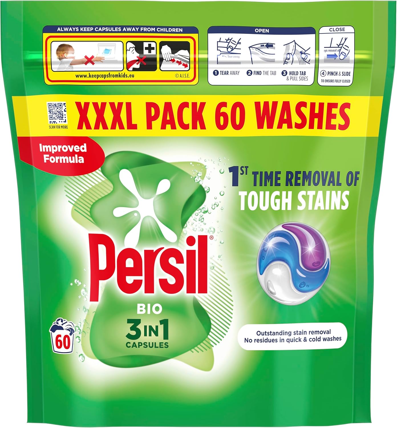 Persil Bio 3 in 1 Washing Capsules 1st time removal of tough stains outstanding stain removal in quick & cold washes 60 washes-0